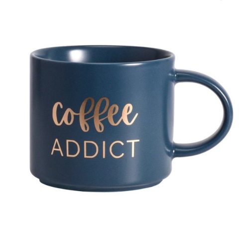 "Coffee ADDICT" Feliratú Kerámia Bögre 410ml-es (Kék, Arany Felirattal)