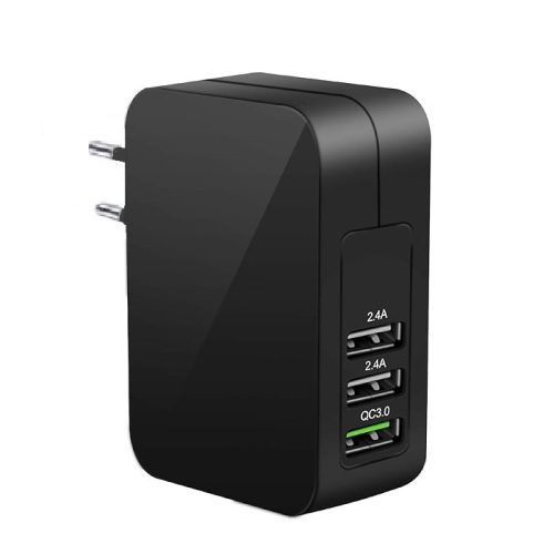 Amoner Gyorstöltő USB Hálózati Töltőadapter 3 Porttal Rendelkezik (Fekete)