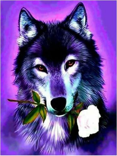 Gyémántfestő lila farkas mintával
